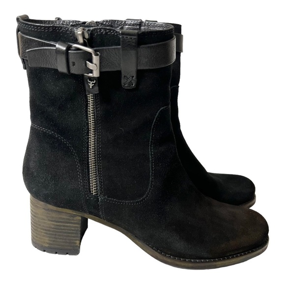 Trask Madison Black Suede Lug Sole Block Heel Booties Women’s 11 - Picture 10 of 12